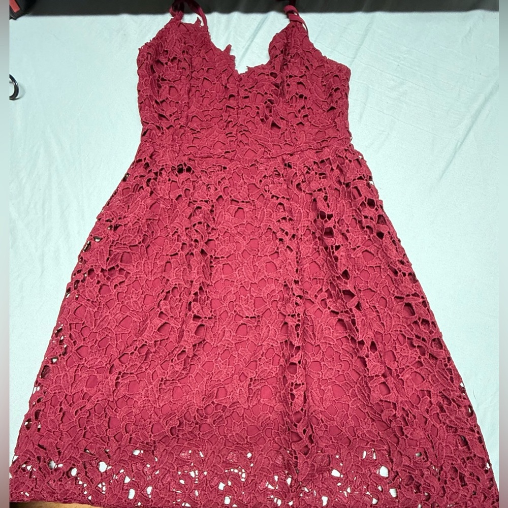 Astr Deep Red Lace Dress